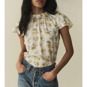 Doen silk blend Floral Print Cream Top blouse NEW